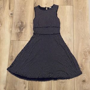 Ann Taylor Petite Navy and White Polkadot Dress - XSP
